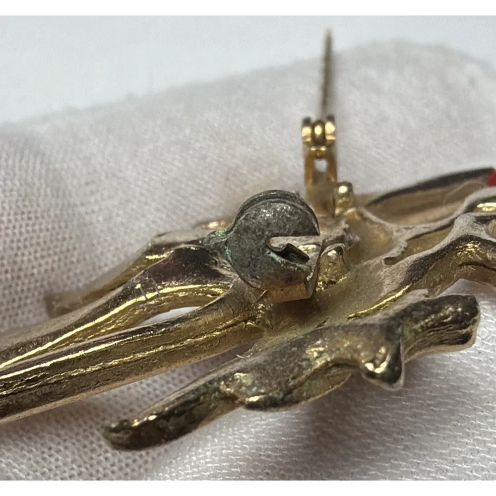 Vintage Roadrunner Natty Bird Pin Brooch Stork Gold Tone Enamel Top Hat Cane